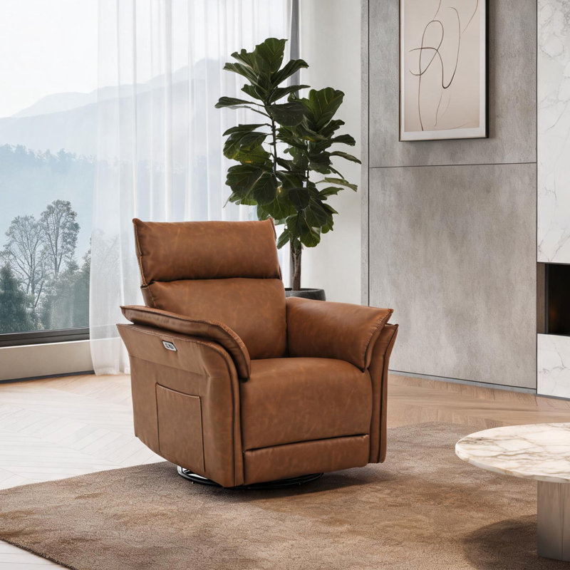 Fauteuil inclinable électrique en similicuir, Brun