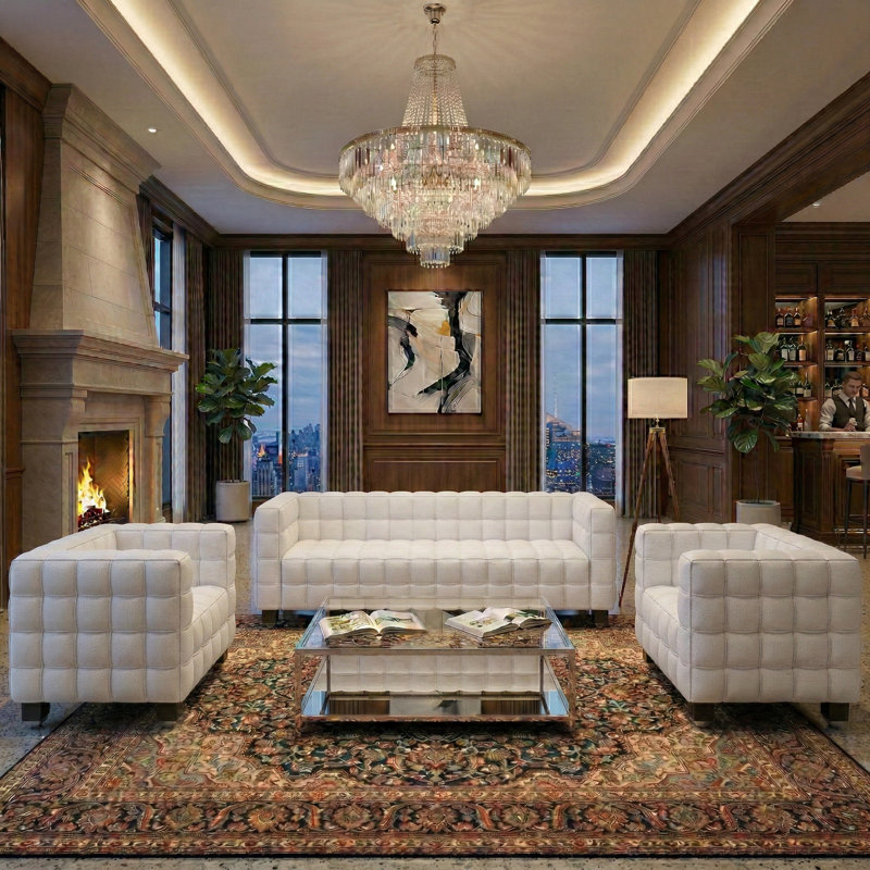 Ensemble Emma, canapé et fauteuil crème, Crème