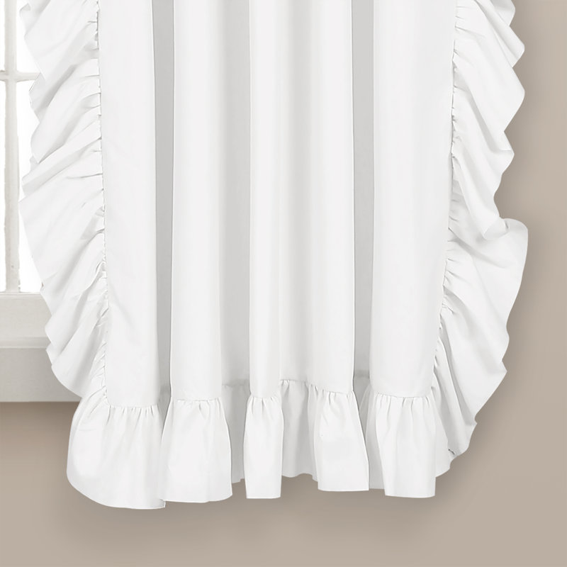 Pure White Polyester Room-Darkening Ruffled Curtain Panels, 54"W x 45"L