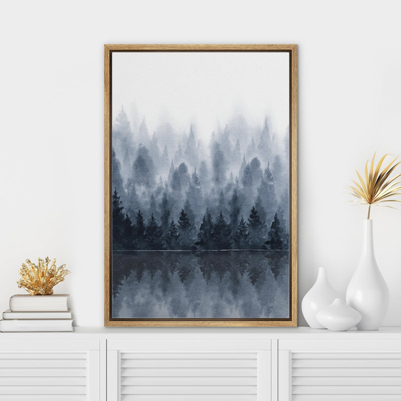 Paysage de forêt Woodland «Blue Winter Mist Pastel Mountain Forest Nature» sur, Cadre flottant naturel, H 36 po x l 24 po