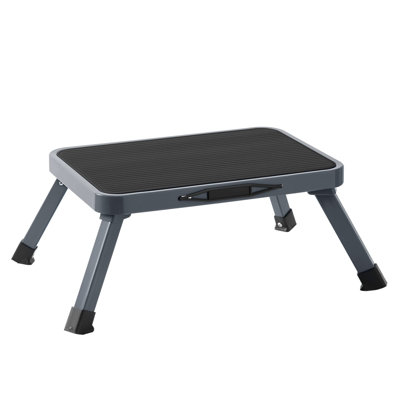 Metal Folding Step Stool, Wide One Step Stool With Non Slip Rubber Platform, 7 Inch One Step Ladder, Max Load 330 Lbs For Adults Kids, Portable Foot Stool For Kitchen Bedroom(Grey)