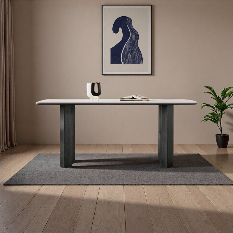 Pendergast Vintage Rectangular Wood & Slate Dining Table, 29.5"H x 55.1"L x 31.5"W