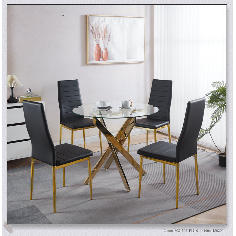 Ensemble repas Mid-Century moderne avec plateau en verre et pieds en métal, polyvalent pour 4 à 6 personnes ou comme table basse