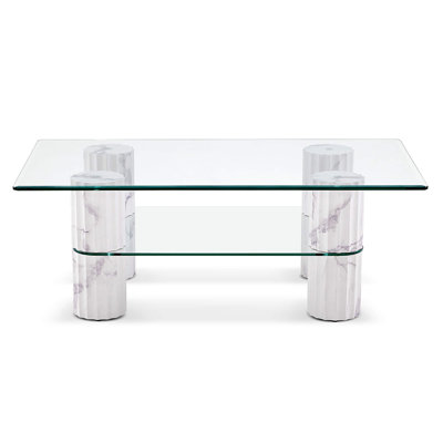Table basse rectangulaire de l 44 po x P 24 po avec plateau en verre trempé, pieds élégants Roma