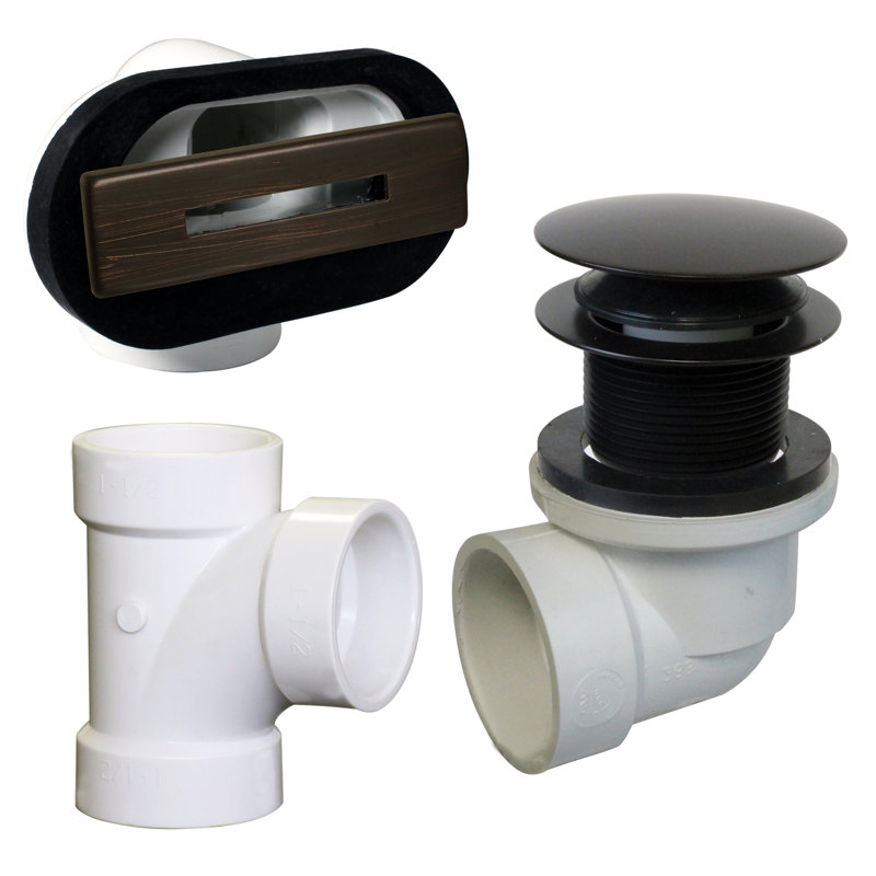 Sch. 40 PVC 1-1/2" Plumber's Pack Tip-Toe Bathtub Drain with Linear Overflow, Tee & Elbows, Oil Rubbed Bronze