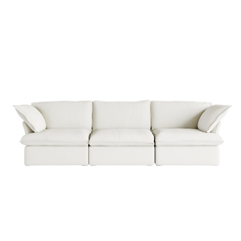 Fairford Nedek 3-Piece Upholstered Modern Corduroy Fabric Sectional Sofa, White Linen Blend
