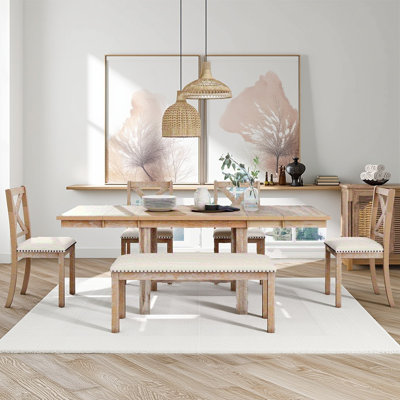 Raelene Modern 6-Piece Extendable Dining Table With Footrest,kitchen table set with Leaf,dining table set,dining room set