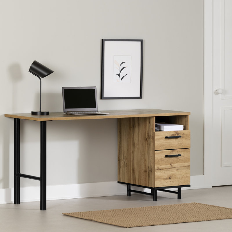 Nordik Oak Wood Desk with Drawer and Filing Cabinet
