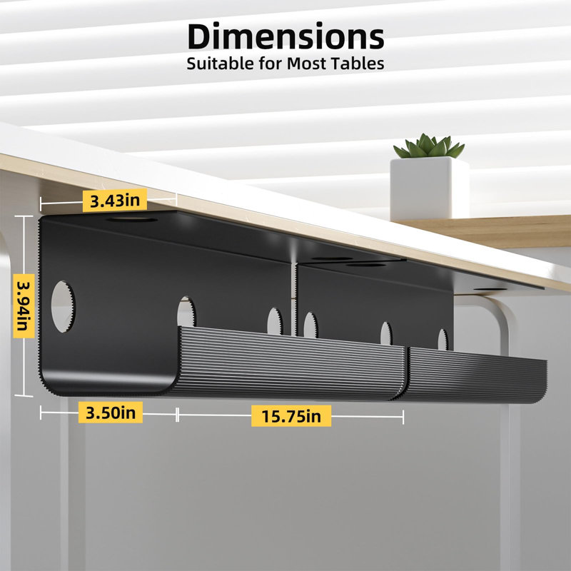 Grand système de gestion des câbles sous le bureau, facile à installer sous le bureau avec 4 supports de câbles et 6 attaches, passe-câbles sécuritaire pour les enfants et les animaux de compagnie, organisateur de câbles, plateau de protection pour câbles, noir