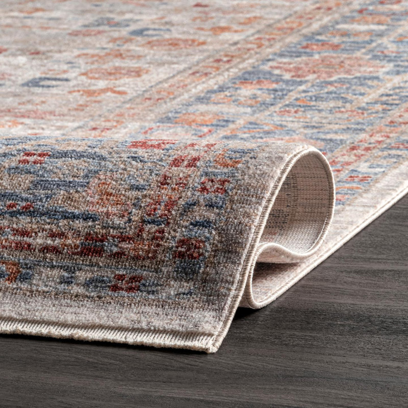 Tapis bleu / orange Brickley, Rectangle 5 pi 3 po x 7 pi 6 po