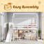 Lit mezzanine simple en bois avec glissoire, tablettes de rangement et lumière-2138886160