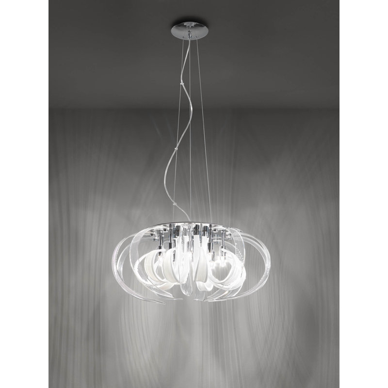 Willett 14 - Light White/Transparent Geometric Pendant, 50 - 160cm H x 70cm W