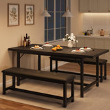 63" Dining Table Set for 4-6, Large Extendable Kitchen Table Set with 2 Upholstered Benches for 6, 3 Piece Rectangle Dining Table Set for 4 for Apartment, Saving Space