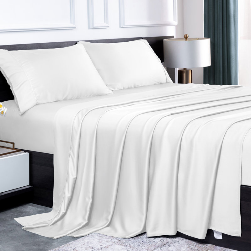 Ensemble de draps 100% rayonne de bambou, draps doux et soyeux 16 po, Blanc