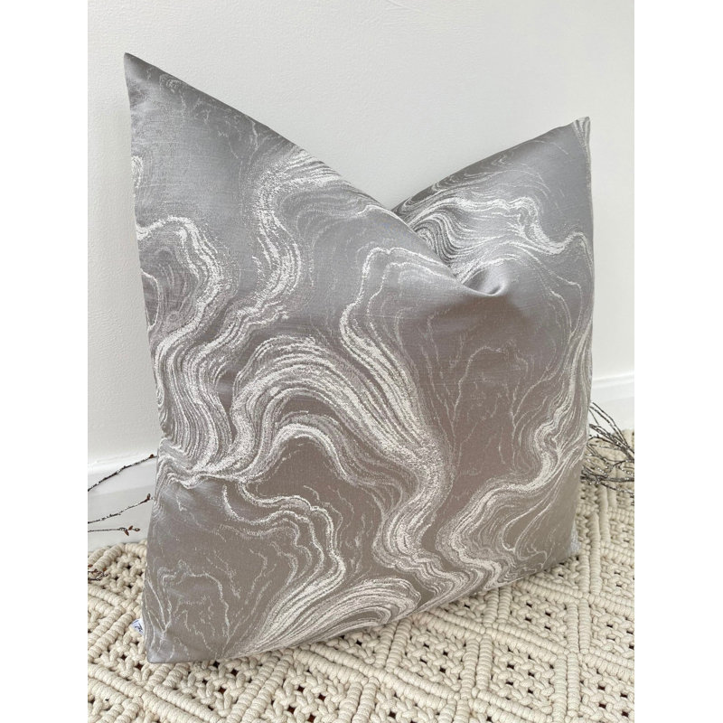 Abstract Navy Square Throw Pillow Cover, Silver