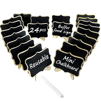 24 Pack Mini Wavy Edge Chalkboard Signs with Easel Stands