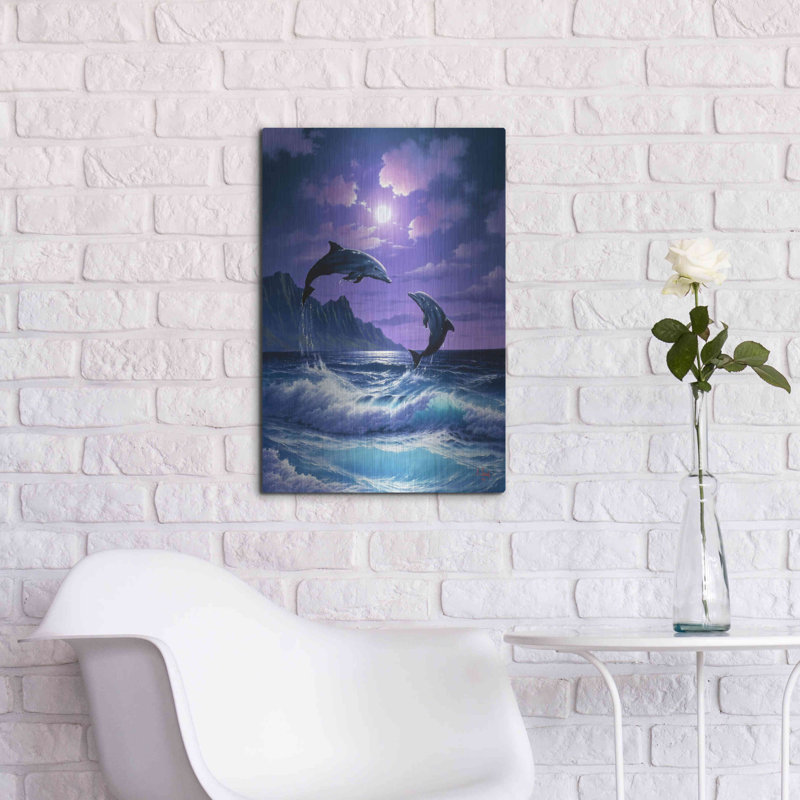 «Dolphin Dance» par Anthony Casay sur métal, H 24 po x l 16 po