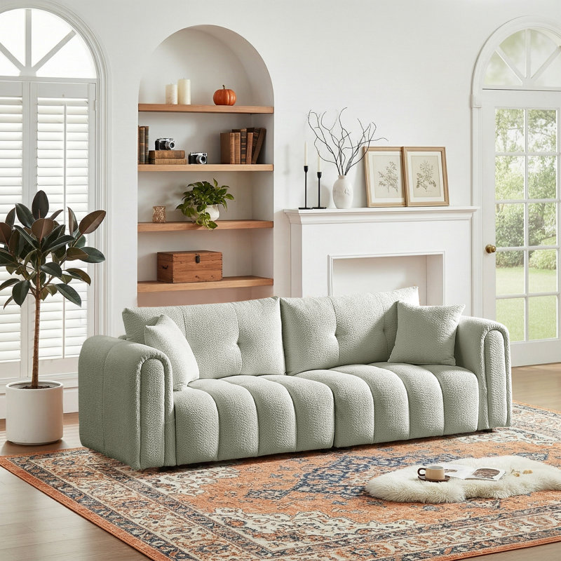 Modern Style 91.5" Tufted Chenille Upholstered Sofa with Round Arms,Oversized Comfort for Living Room, Green