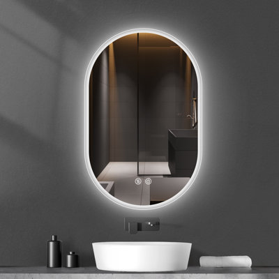 Wall Mounted LED Mirror Frameless Bathroom Vanity Oval Lighted Mirror with Anti-fog&Dimmable Lights
