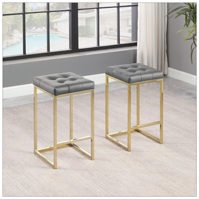 Ensemble de 2 chaises d'appoint capitonnées en similicuir pour cuisine ou salle à manger, tabourets de bar rembourrés avec pieds