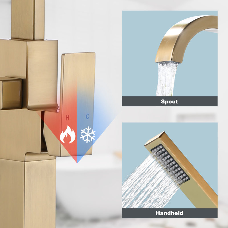 Gold Freestanding Tub Filler with Handheld Shower