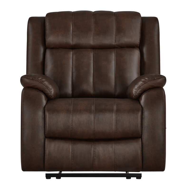 Channel-Tufted Power Recliner with Wall-Hugger Technology – Plush Armrests, Brown