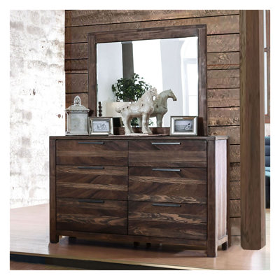 Rustic Solid Wood Contemporary Bedroom Dresser with Felt-Lined Top Drawers and Black Bar Pull Handles - Natural Tone Storage Chest