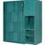 Lit mural simple bleu sarcelle à 180 degrés, compartiment de rangement supérieur, bureau de travail escamotable et présentoir extérieur pivotant, tablettes peu encombrantes, tablettes supplémentaires