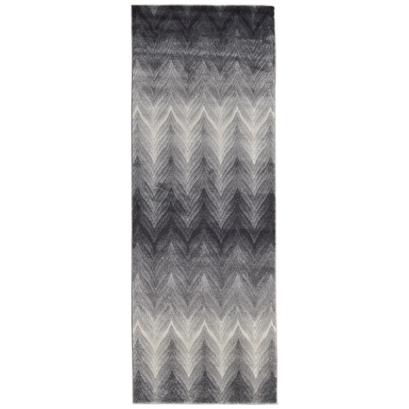 Tapis blanc cendré à chevrons Crespo, Tapis de couloir 2 pi 10 po x 7 pi 10 po