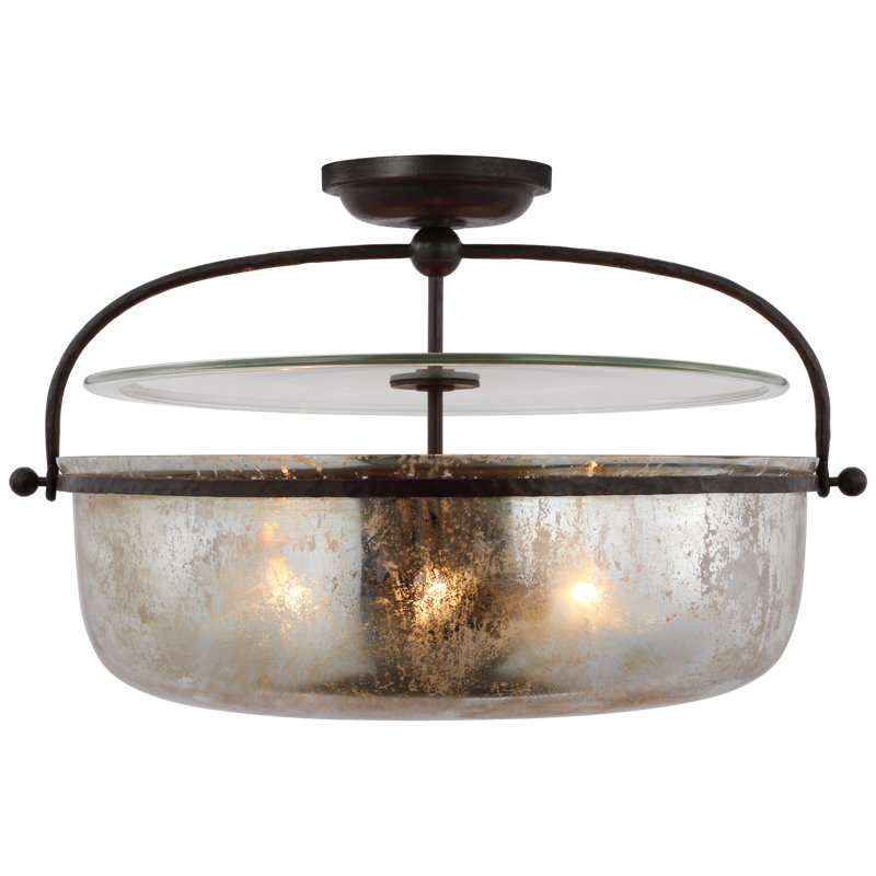 Lorford 3 - Light Semi Flush Mount, Aged Iron, Antique Mercury