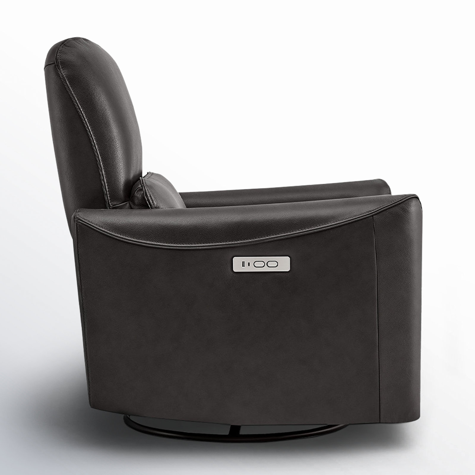 Santo 33" Genuine Leather Swivel Power Recliner, Impression Dark Grey Top Grain Leather