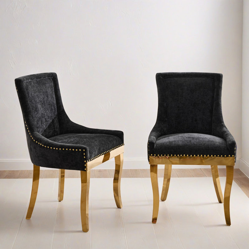Chaise d'appoint rembourrée à oreilles Wing (ensemble de 2), Noir