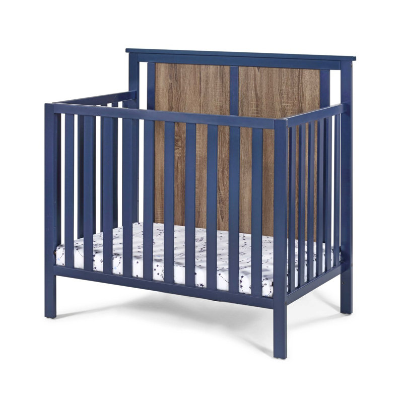 Mini lit de bébé avec surmatelas Connelly, Bleu/brun