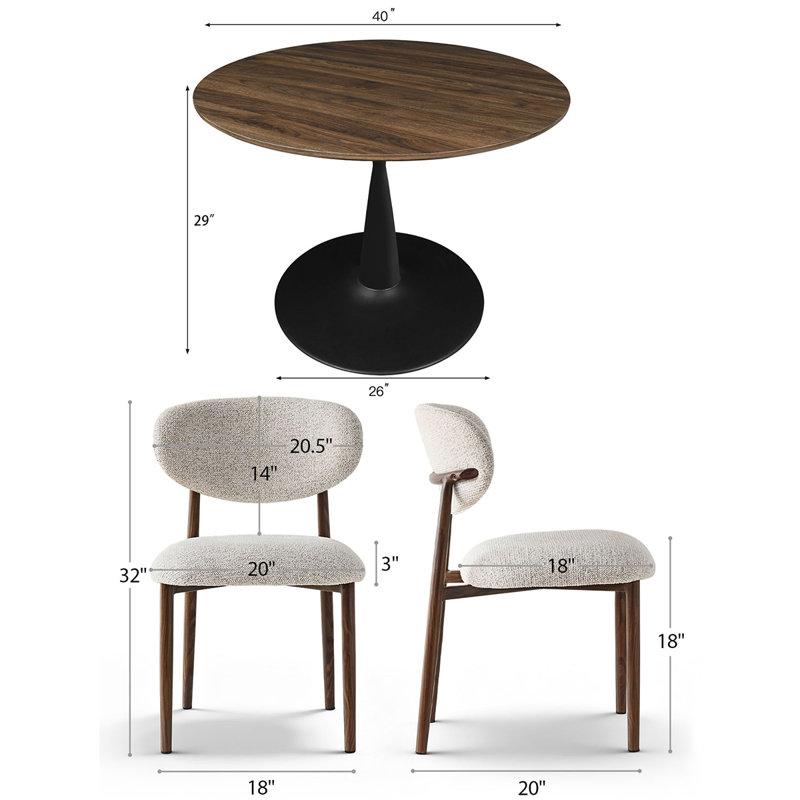 40" Modern Round Dining Table Set With Upholstered Chairs, 5-Piece Wood Top & Metal Frame Kitchen Set, Beige