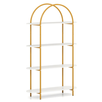 4-Tier Industrial-Style Open Bookshelf with Sturdy Metal Frame, Modern Living Room, Home Office & Bedroom Storage Shelving Unit, Gold & White