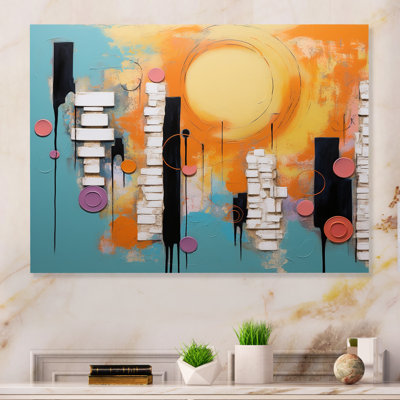 Formes de jeu colorées orange et bleu I - art mural géométrique en métal MT137565