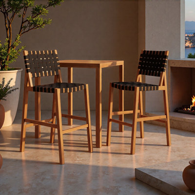 Chaise d'appoint de patio en bois d'acacia massif de 30,5 pouces de hauteur, corde tissée en PE, respirante et confortable, pour l'intérieur et l'extérieur, corde (ensemble de 2)