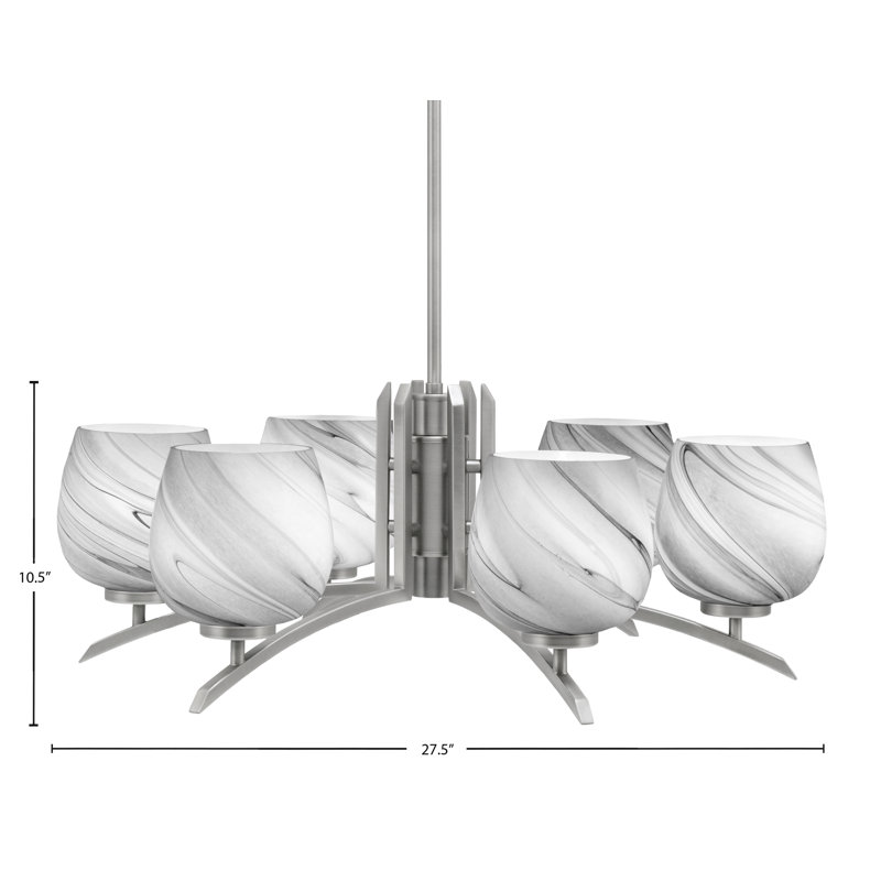 Lustre 6 lumières kurve au fini graphite avec verre tourbillon onyx de 6 po