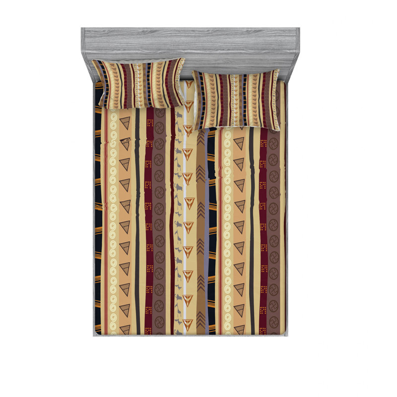 Ensemble de draps en micro-fibre, Ensemble de drap pour grand lit avec drap-housse, Vertical Wavy and Ornaments Geometric