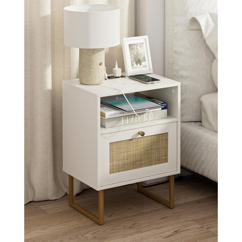 Table de chevet en rotin avec station de charge, bohème moderne Boho ...