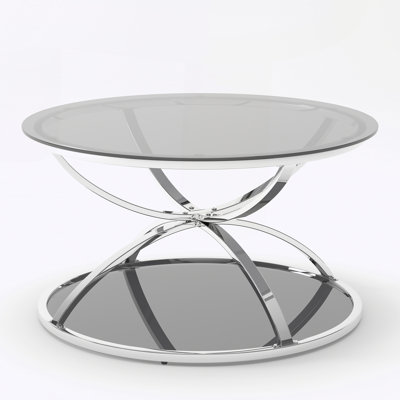 Modern Glass Coffee Table with 2 Tiers, Round Coffee Table for Living Room, Bedroom and Office