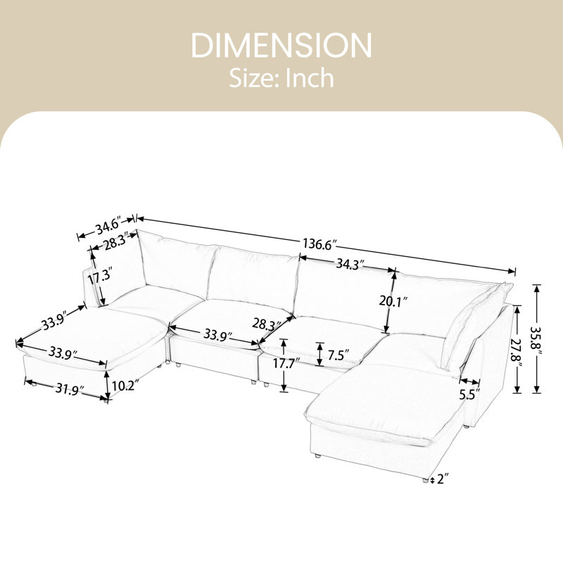 Canapé modulaire Ruthmae, Mélange de polyester beige