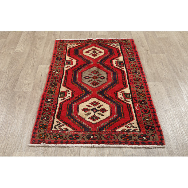 Tapis unique en laine noué à la main nouvel âge 2 pi 11 po x 4 pi 10 po rouge Nizeria