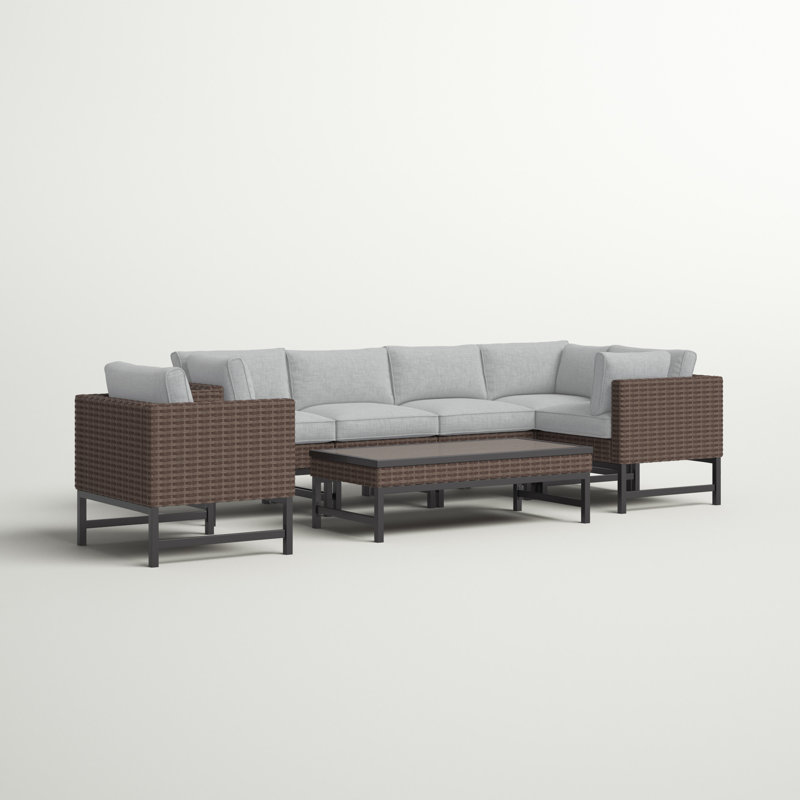 Ensemble de conversation modulaire en rotin 7 pièces avec coussins Hesse