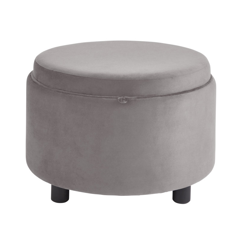 56cm Wide Velvet Round No Pattern Pouffe Ottoman with Storage, Grey