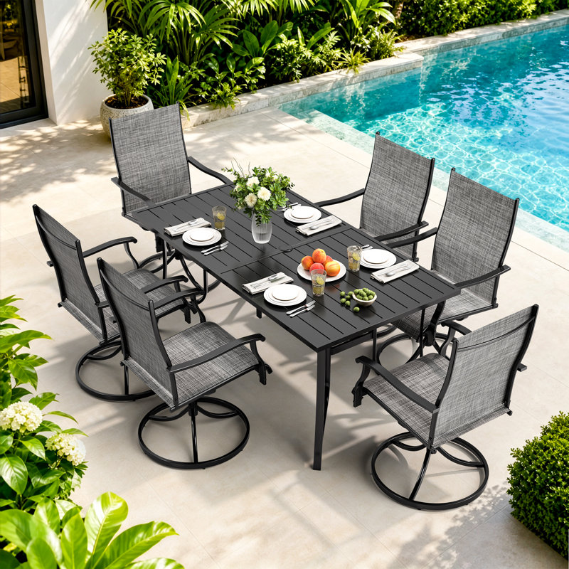 Ensemble de mobilier de patio 7 pièces avec 6 chaises pivotantes en textilène