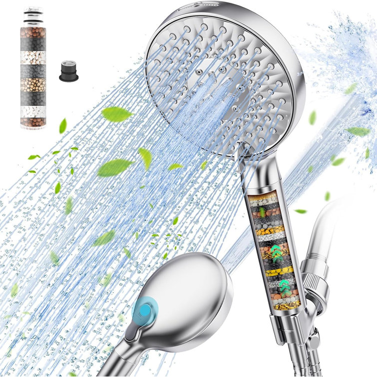 Filtered Shower Head With Handheld, High Pressure 9 Spray Mode Chrome Showerhead With Filters,Detachable Shower Head,Water Softener Filters Beads For Hard Water -Remove Chlorine