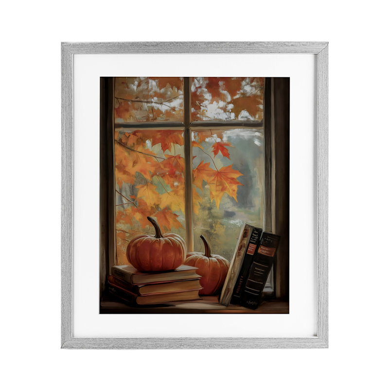 Cozy Fall Window Window, reproduction encadrée sous verre, design par Arlington Prints, H 16 po x l 13 po