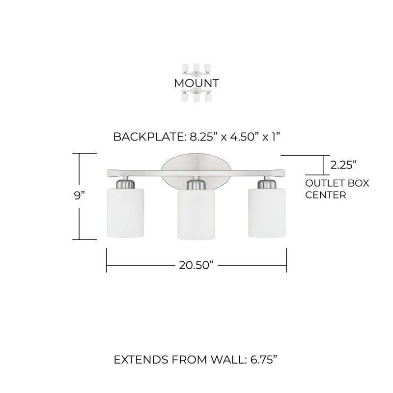 Bryker Woods Dimmable Vanity Light, Brushed Nickel, 3