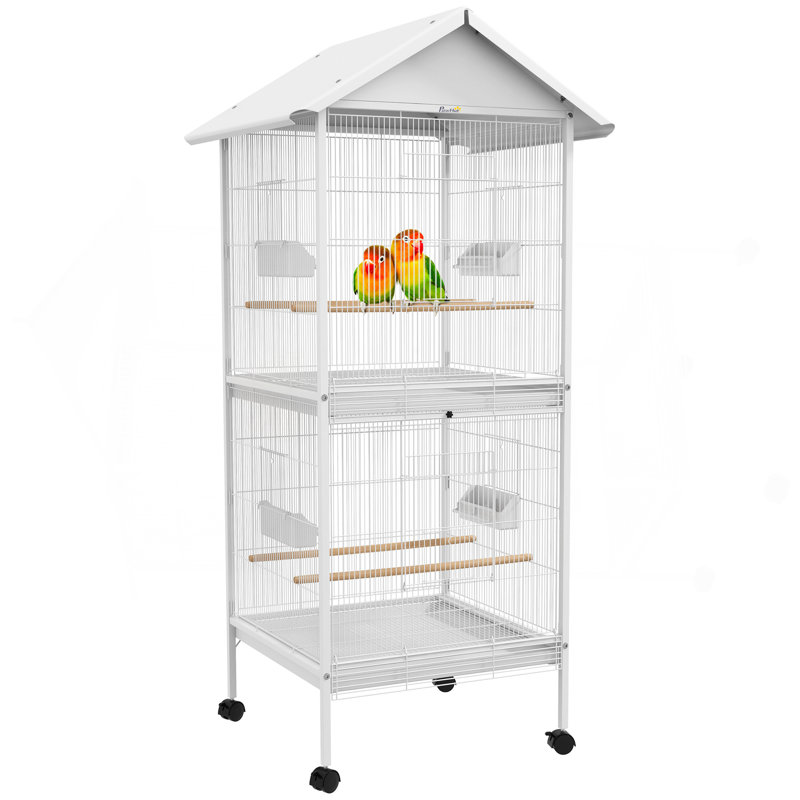 Mangeoire pour cage à oiseaux en métal forgé avec support roulant